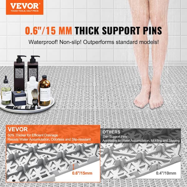 Interlocking Drainage Mat Floor Tiles Rubber Interlocking Gym Flooring Tiles 12 x 12 x 0.6 in. (55 sq. ft., 55 Pcs Gray)