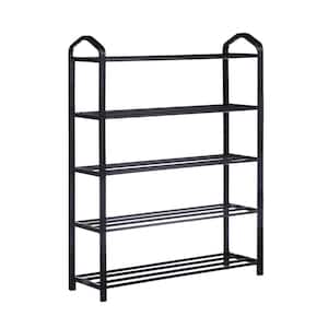 31 in. H 15-Pair 5-Tier Black Carbon Steel and Plastic Shoe Rack, Sturdy Shoe Shelf Storage for Bedroom, Entryway