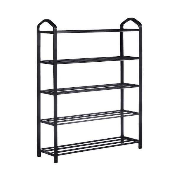 Kahomvis 31 in. H 15-Pair 5-Tier Black Carbon Steel and Plastic Shoe Rack, Sturdy Shoe Shelf Storage for Bedroom, Entryway