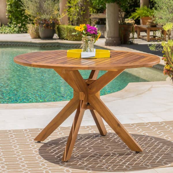 Noble House Teak Brown Round Wood Outdoor Dining Table
