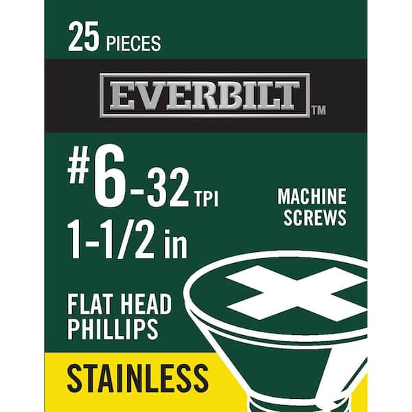 Everbilt #6-32 x 1-1/2 in. Stainless Steel Phillips Flat Head Machine Screw (25-Pack)