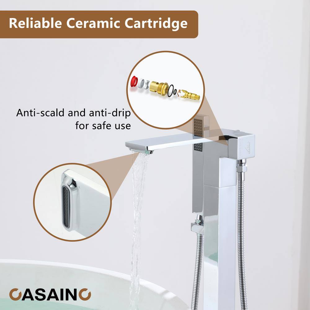 Chrome Plated Freestanding Bathtub Faucet with Hand Shower