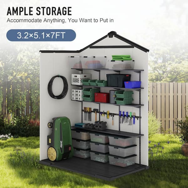LATTOY 5 ft. W x 3 ft. D Outdoor Storage Resin Garden Shed for