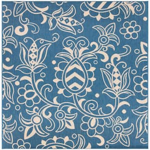 Beach House Blue/Beige 7 ft. x 7 ft. Square Abstract Medallion Indoor/Outdoor Area Rug