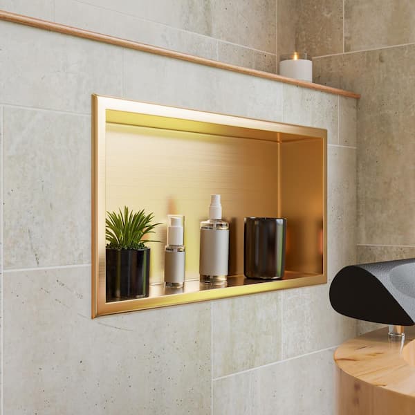 Brushed Gold Shower Niche with 3 Shelves SUS304 Wall-Recessed Bathroom Shelf  - China Brushed Gold Shower Niches, Golden Color Shower Niches