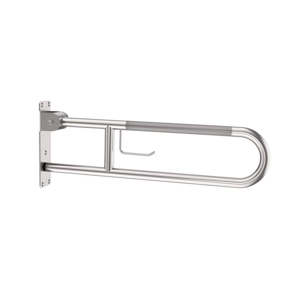 30.3 in. Concealed Screw U Shaped Flip-Up Toilet Grab Bar with Paper Holder