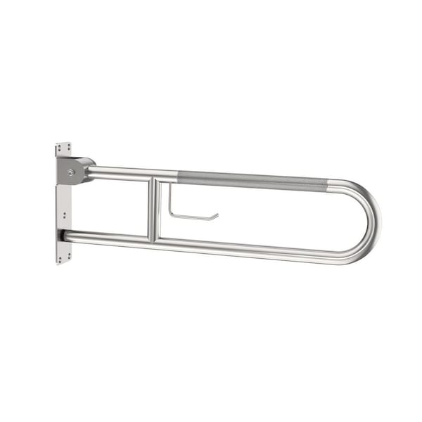 30.3 in. Concealed Screw U Shaped Flip-Up Toilet Grab Bar with Paper Holder Anti-Slip Brushed Nickel Stainless Steel