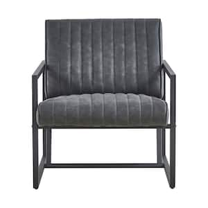 26 in. Gray Faux Leather Steel Arm Chair (Set of 1)