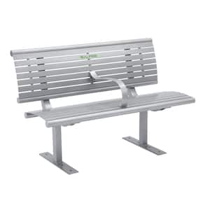 4 ft. Slatted Steel Silver Commercial Park Bench with Back Surface Mount