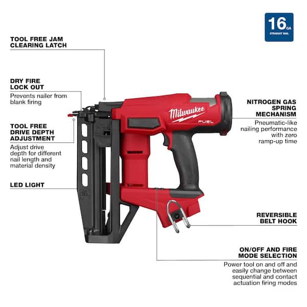 Milwaukee M18 FUEL 18V Gen ll 16-Gauge Straight Finish Nailer and M18 18V Lithium-Ion REDLITHIUM FORGE 6.0 Ah Battery Pack