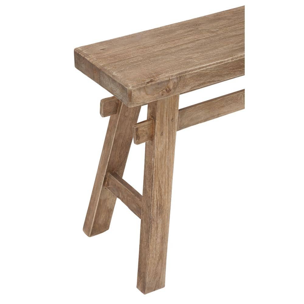 Rustic Trestle-Legged Pale Brown Wood Storage Bench