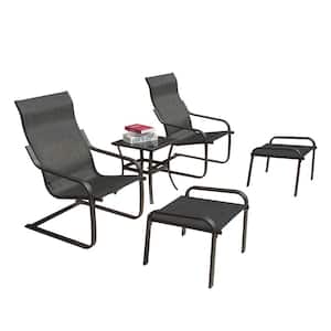 5-Piece Metal Patio Conversation Seating Set, 2 Chair and 2 Ottoman and 1 Table
