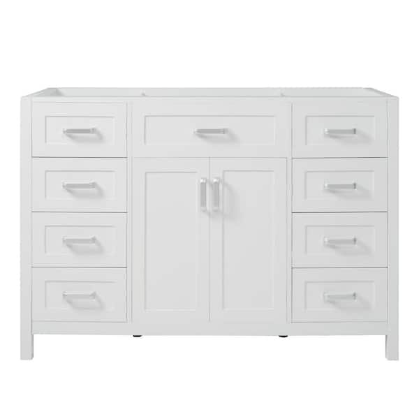 47 in. Bath Vanity Cabinet without Top in White with 2 Doors and 8 Drawers