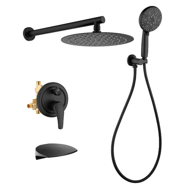Satico Single-Handle 1-Spray 10 in. Wall Mount Rainfall Dual Shower Heads with Spout in Black (Valve Included)
