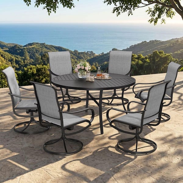 Hanover Manor 7-Piece Aluminum Outdoor Dining Set with 6 Sling