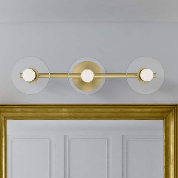 Designers Fountain Litto 24 in. 3-Light Brushed Gold Retro Vanity Light with Clear Glass Shields