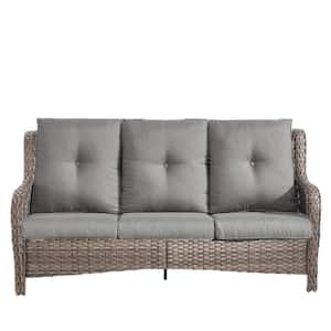 Larocca Gray 1-Piece Metal Wicker Outdoor Couch with Gray Cushions