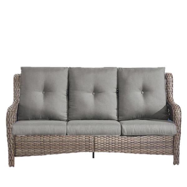 Larocca Gray Metal Wicker Outdoor 3-Seat Couch Patio Sectional Sofa with CushionGuard Gray Cushions
