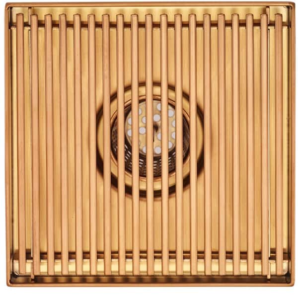 Elegante Drain Collection 4 in. Square Stainless Steel Shower Drain with Bar Pattern in Rose Gold