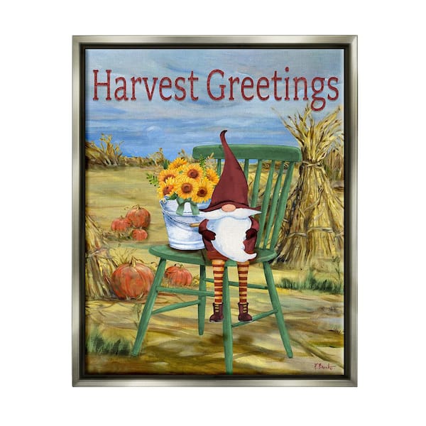 Stupell Industries Harvest Greetings Gnome by Paul Brent 1 Piece Floater Frame Graphic Print Nature Poster Art Print 21 in. x 17 in.