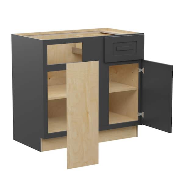 Home Decorators Collection Grayson 36 in. W x 24 in. D x 34.5 in. H Assembled Plywood Blind Base Kitchen Cabinet in Deep Onyx with Soft Close LH