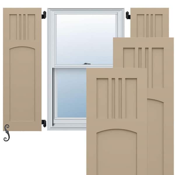Ekena Millwork EnduraCore San Miguel Mission Style 12-in W x 44-in H Raised Panel Composite Shutters Pair in Primed