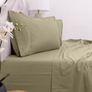1800-Series 4-Piece Sage Solid Color Microfiber Queen Sheet Set