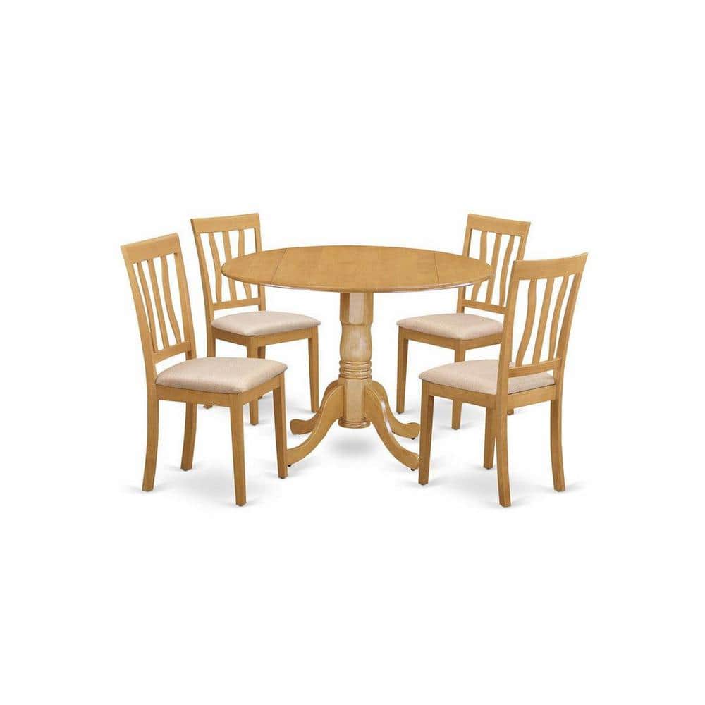 5-Piece Round Natural Oak Finish Solid Wood Top Dining table with 4 Chairs with Lattice Back