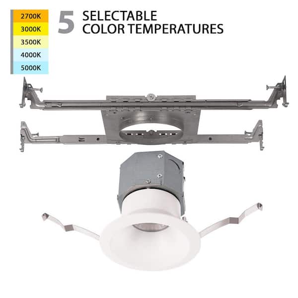 Pop-In 4 in. Round Adjustable CCT New Construction IC Rated Indoor/Outdoor Integrated LED Recessed Light Trim (1-Pack)
