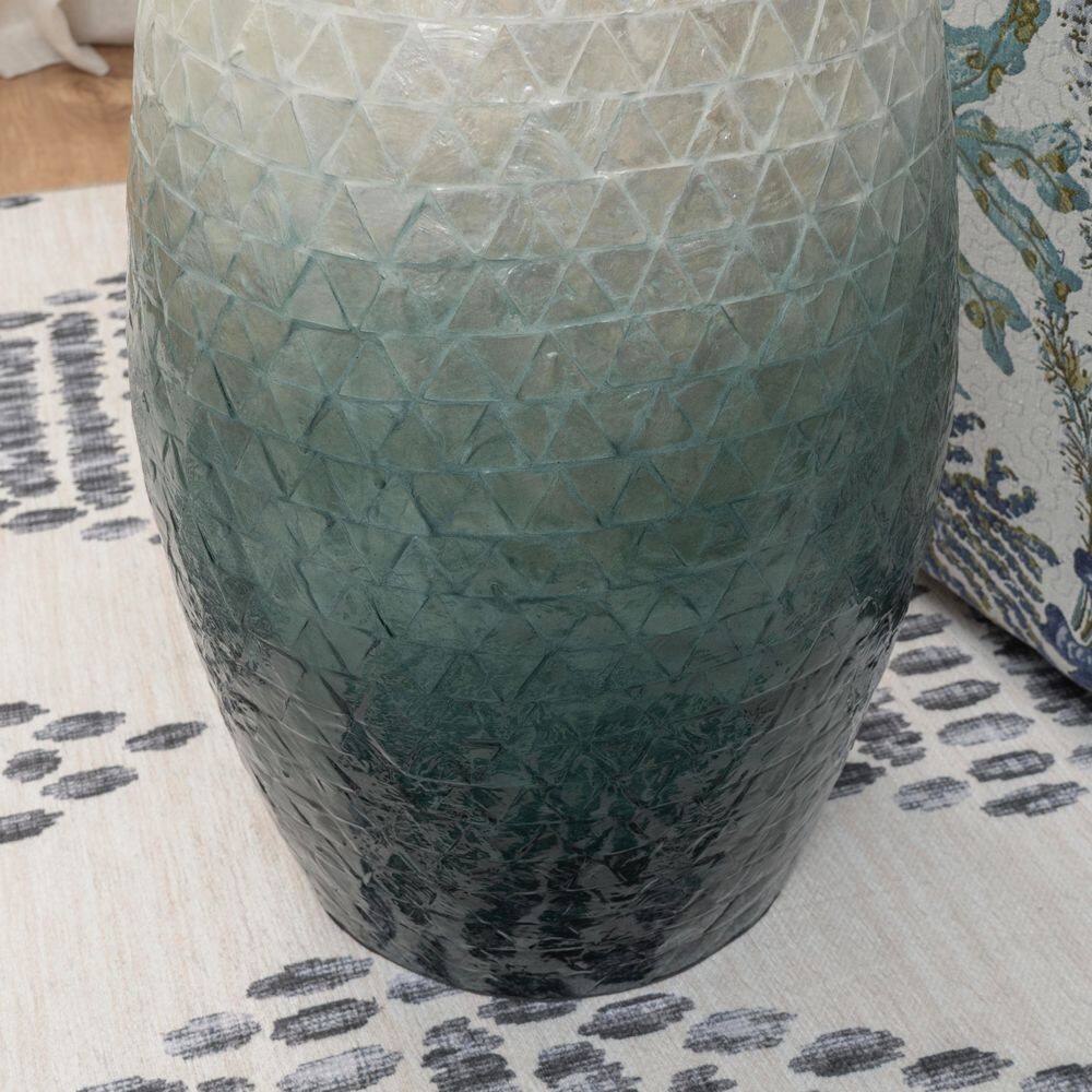 Jaynie 13.75 in. Ivory and Blue Drum Capiz Shell Accent End Table - thumbnail 4