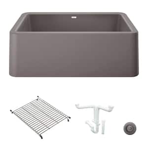 Ikon 30 in. Farmhouse/Apron-Front Single Bowl Metallic Gray Granite Composite Kitchen Sink Kit with Accessories