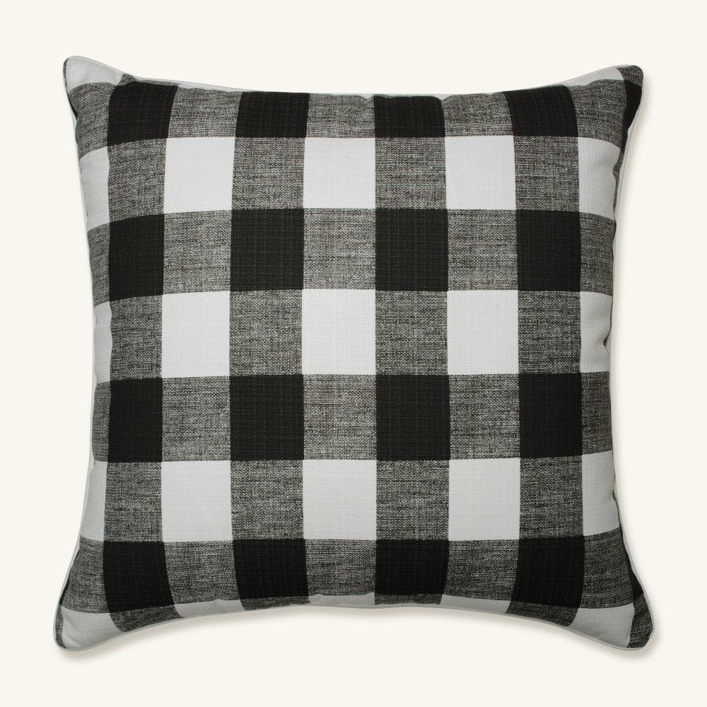 Large Black and White Buffalo Plaid Outdoor Floor Pillow