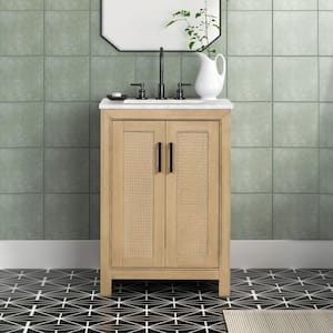 Collinsville 24 in. W x 21 in. D x 35 in. H Single Sink Freestanding Bath Vanity in Natural Oak with Carrara Marble Top