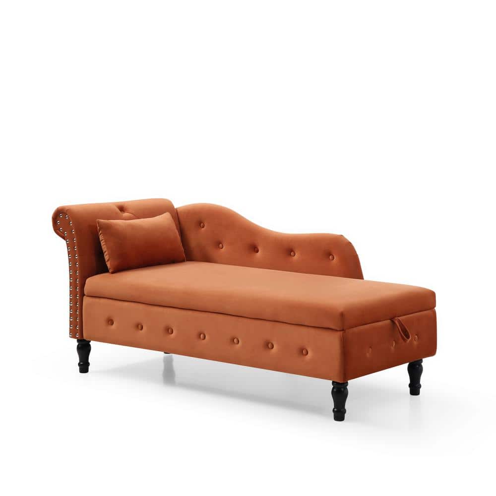 60 in.W Orange Modern Multifunctional Storage Velvet Tufted Chaise Lounge w