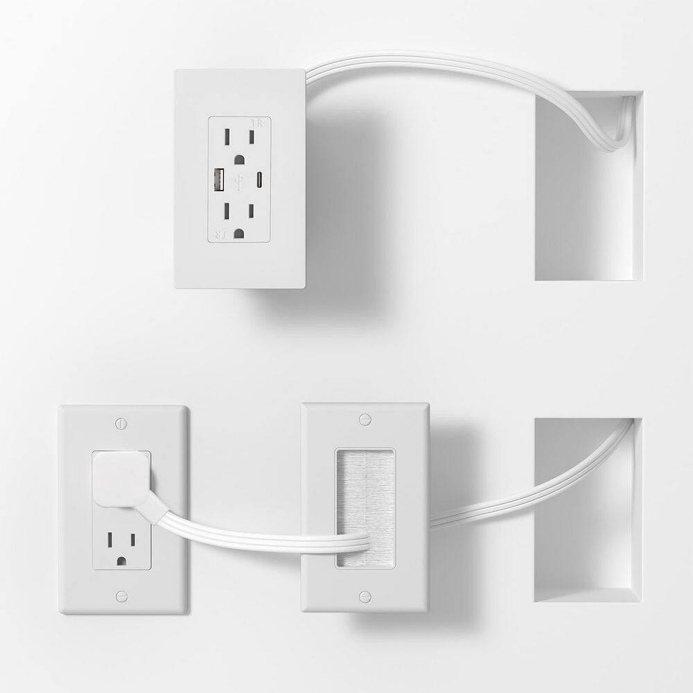 In Wall Cable Management Series Recessed Outlet Box Power Station with AC USB Ports 9.8ft Cord White 1 Kit price history on PriceWatchPro