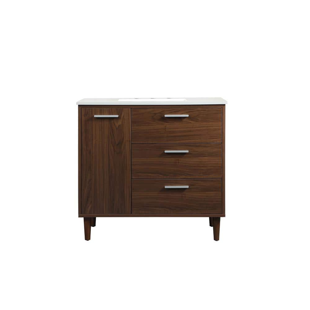 Simply Living 36 in. W x 22 in. D x 34 in. H Bath Vanity in Walnut with Ivo
