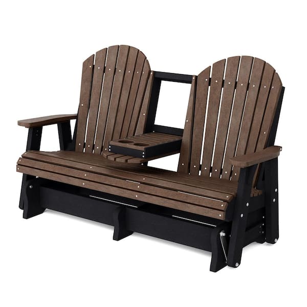 Heritage 2-Person Tudor Brown and Black HDPE Plastic Outdoor 5' Glider with Console