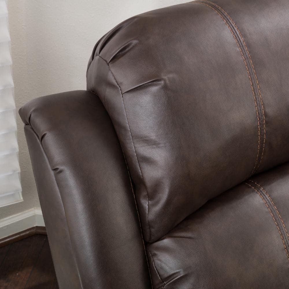 Gavin Dark Brown Bonded Leather Glider Recliner with Wood Accents