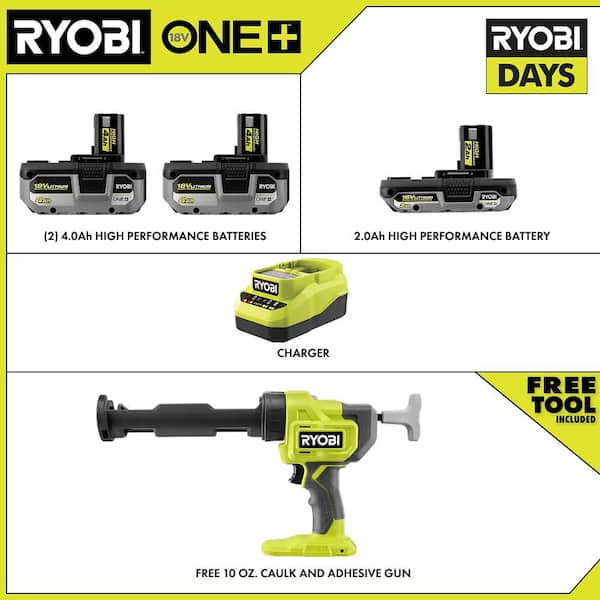 ONE+ 18V HIGH PERFORMANCE Kit w/ (2) 4.0 Ah Batteries, 2.0 Ah Battery, Charger, & FREE ONE+ 10 oz. Caulk & Adhesive Gun
