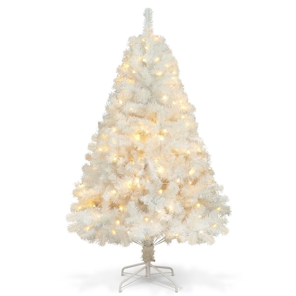 4.5 ft. White Pre-Lit LED Artificial Christmas Tree with 200-Lights with Metal Stand