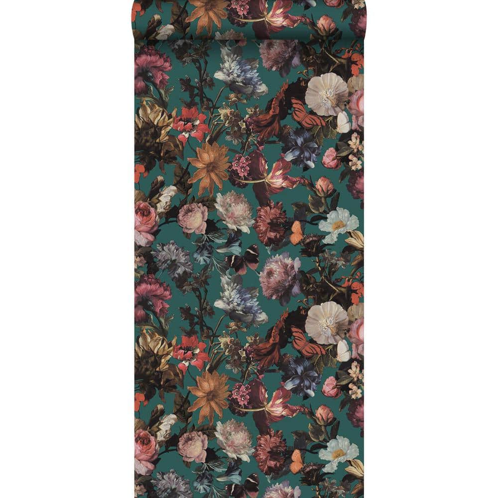Zarinda Sea Green and Blue Floral Butterfly Garden Wallpaper, 20.9-in x 396-in