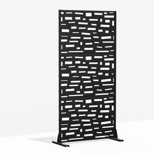 cadeninc 2.92 ft x 6 ft Freestanding Metal Privacy Screen, Black Louvered Panels
