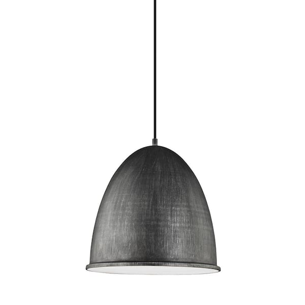 Generation Lighting Hudson Street 15.75 in. W. 1-Light Weathered Gray Pendant with LED Bulb