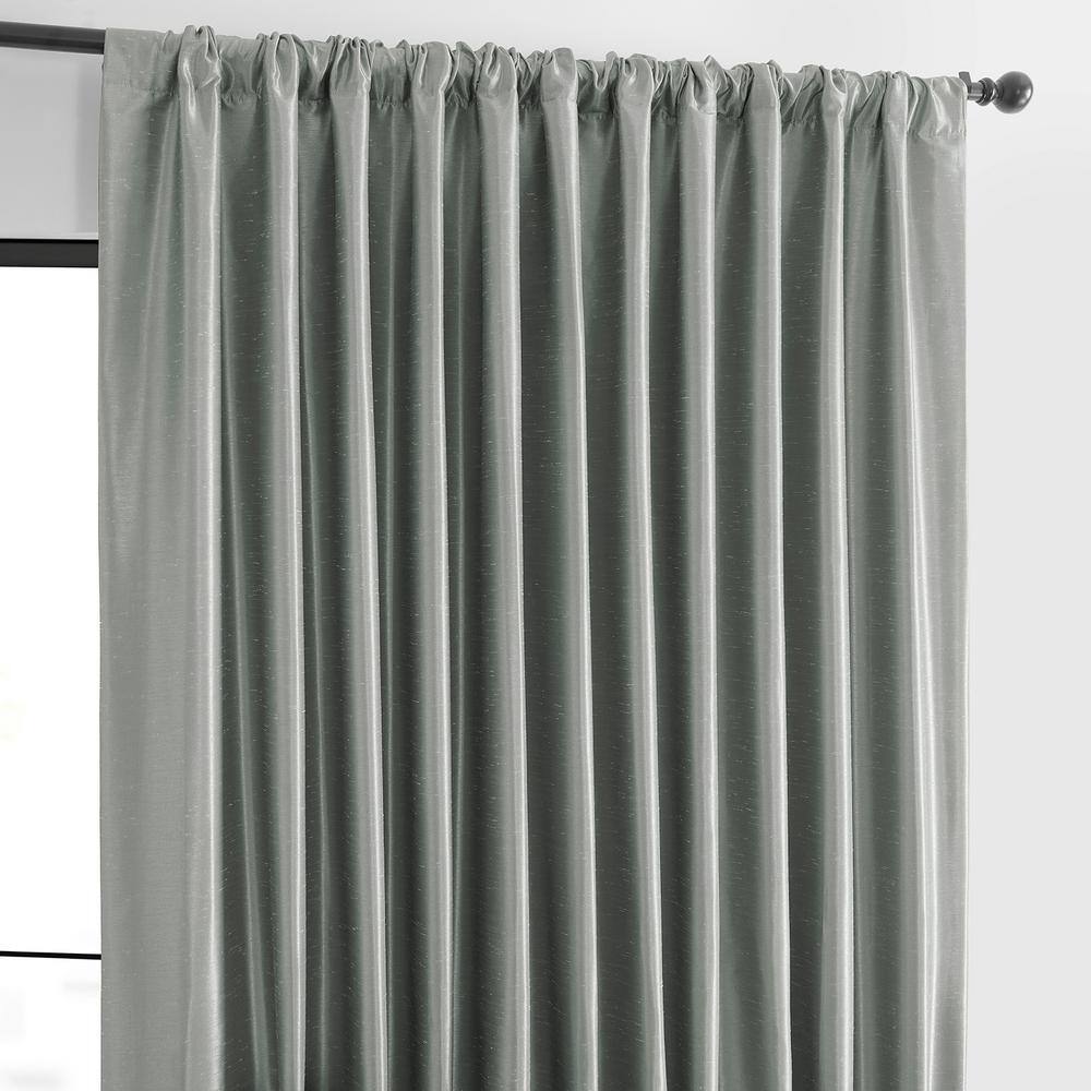 Silver Faux Silk Blackout Puddle Length Curtain Panel
