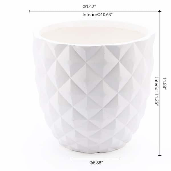 LuxenHome White MgO Diamond Round Planter Composite Decorative Pot