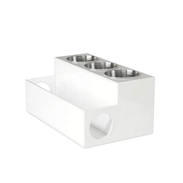 Countertop Hair Tool Organizer in White Acrylic,Hair Dryer Organizer for Bathroom Vanity and Makeup Toiletries Storage