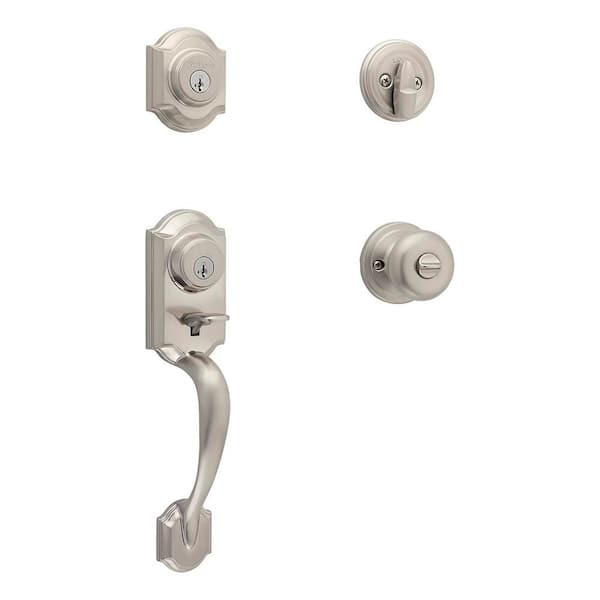 Montara Satin Nickel Single Cylinder Keyed Entry Door Handleset with Juno Interior Doorknob Featuring Smartkey Security