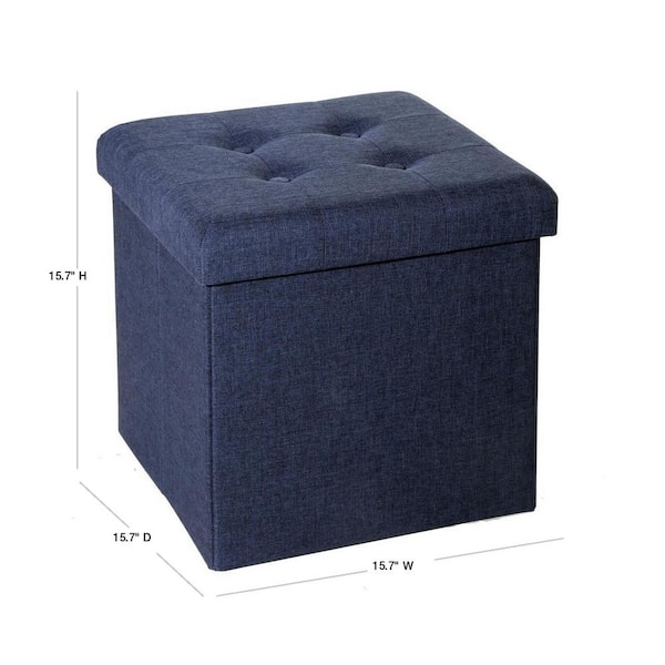 Folding Storage Quilted Ottoman Seat Toy Box Pouffe Foot Stool Linen Look 