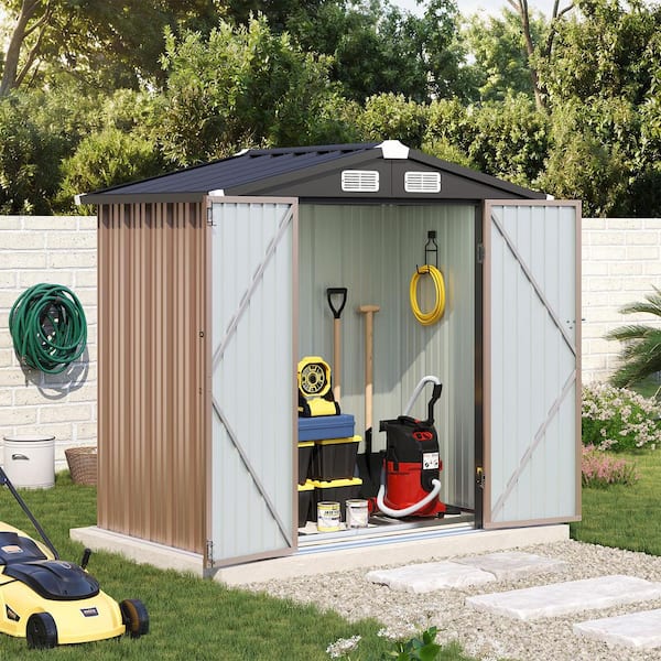 Sizzim Brown 6 ft. W x 4 ft. D Outdoor Metal Storage Shed with