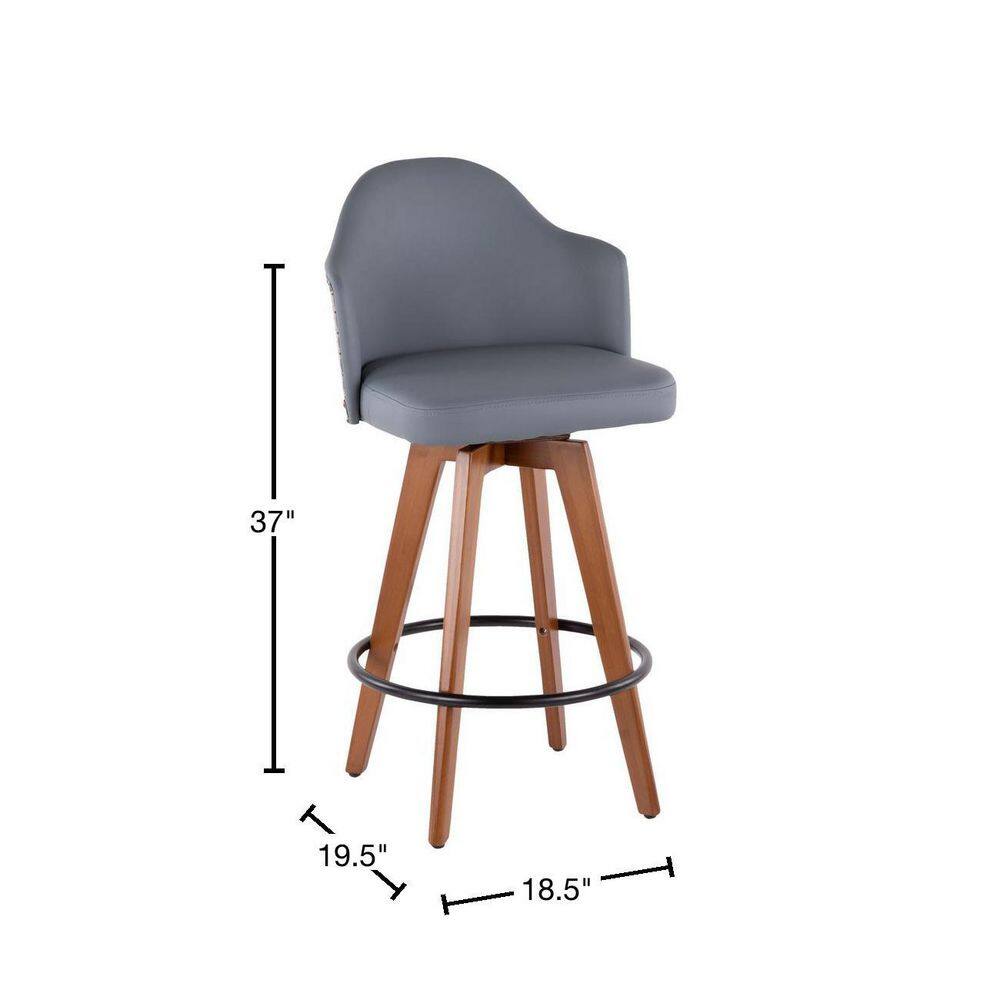 Modern Grey Swivel Counter Stool with Walnut Wood Frame